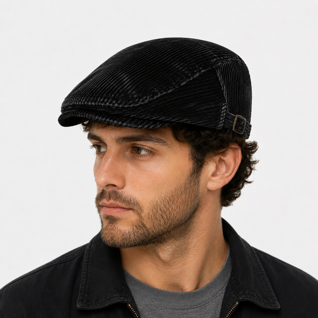 Béret Unisexe Velours Côtelé Noir Classique