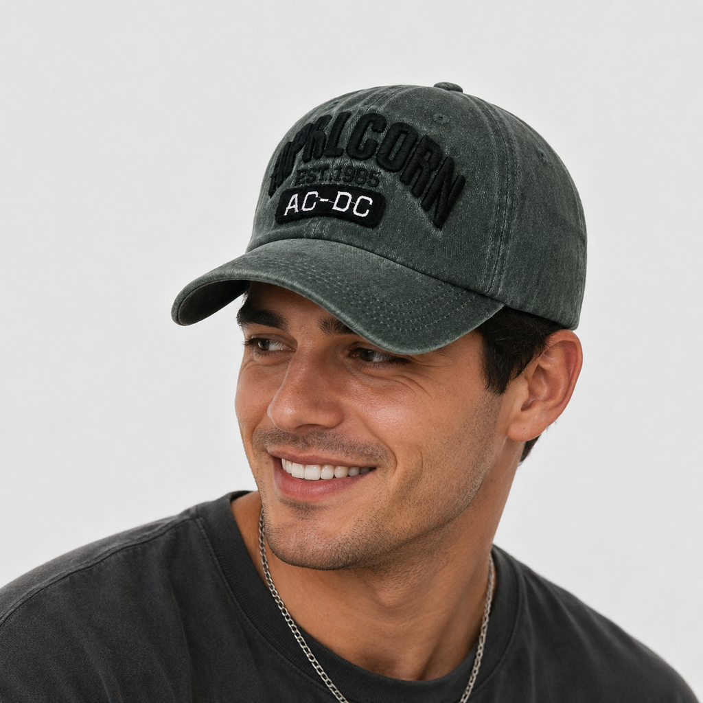 Casquette Vintage Verte AC-DC Brodée Homme & Femme