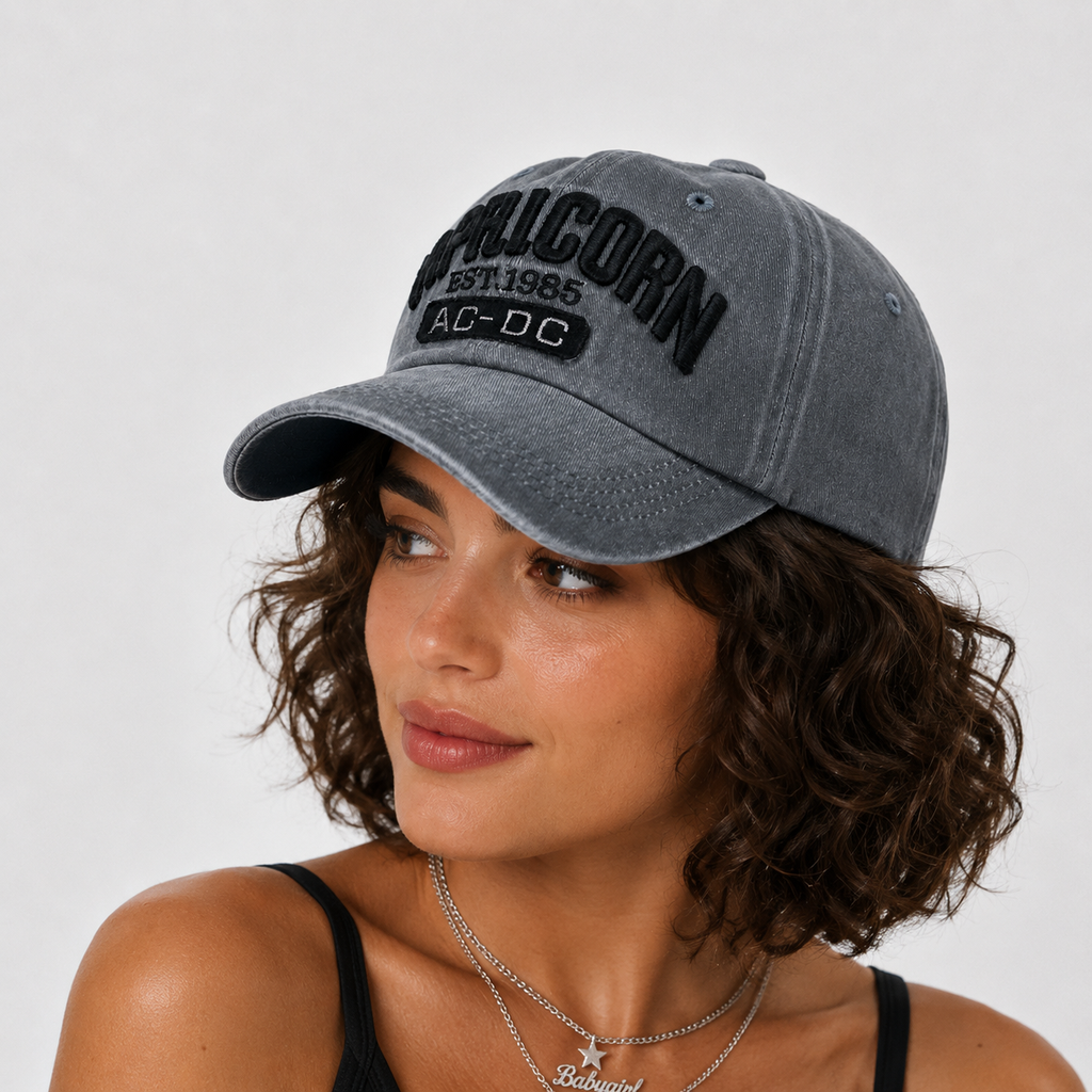 Casquette Vintage Grise AC-DC Brodée Homme & Femme