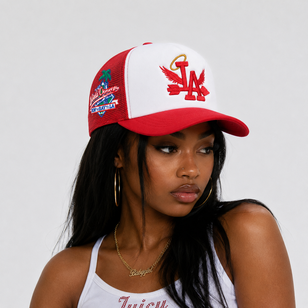 Casquette Trucker LA Rouge et Blanche – Filet Respirant Vintage