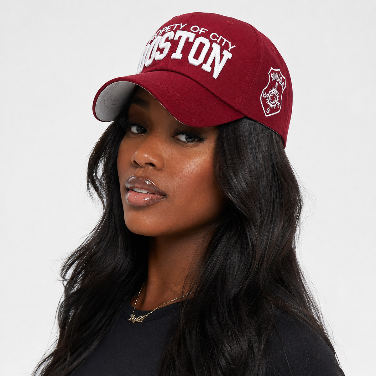 Casquette Boston Bordeaux Brodée Blanche Vintage