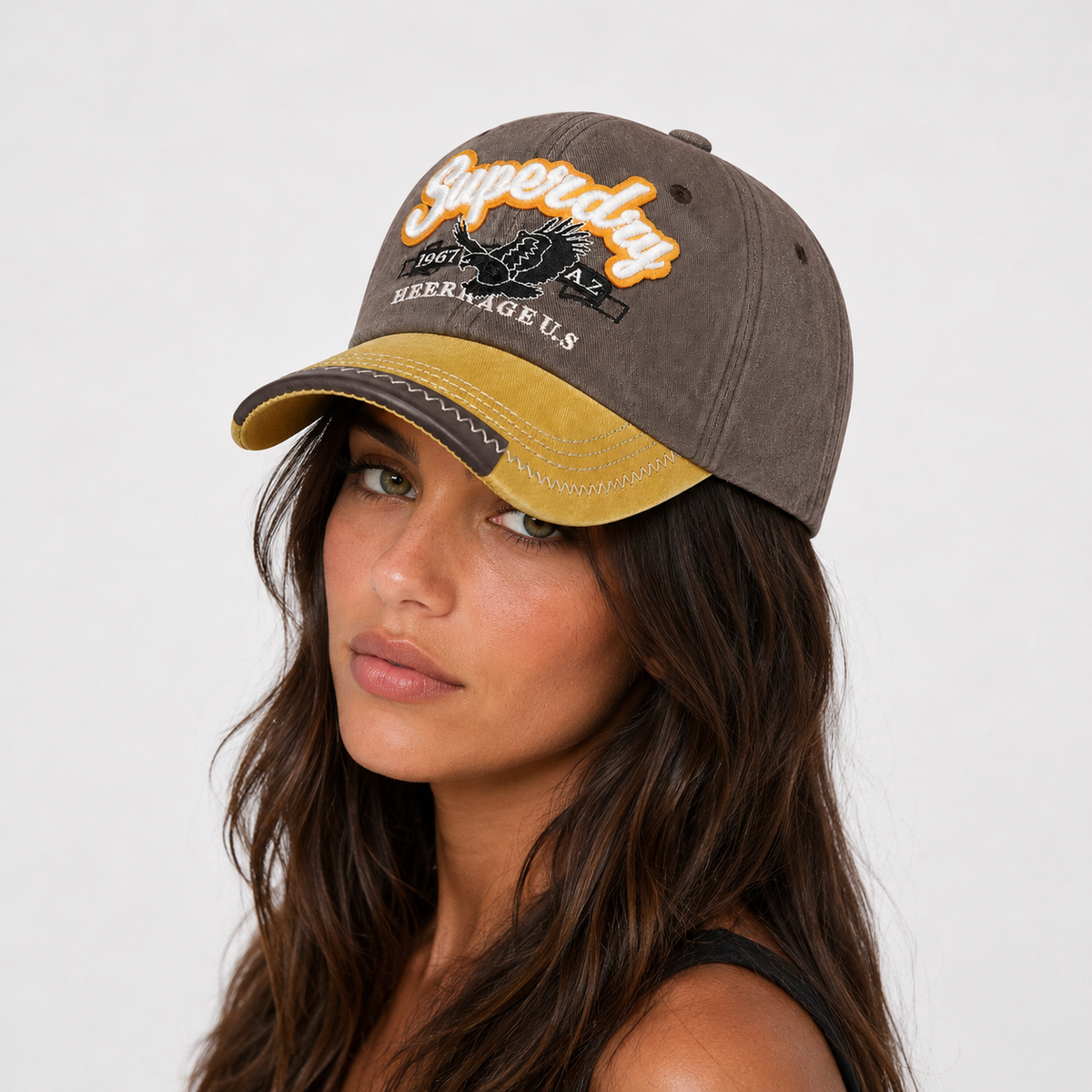 Casquette Vintage Superdry Marron Jaune Style Heritage