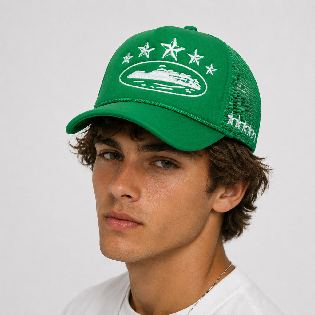 Casquette Trucker Verte Brodée Filet Respirant