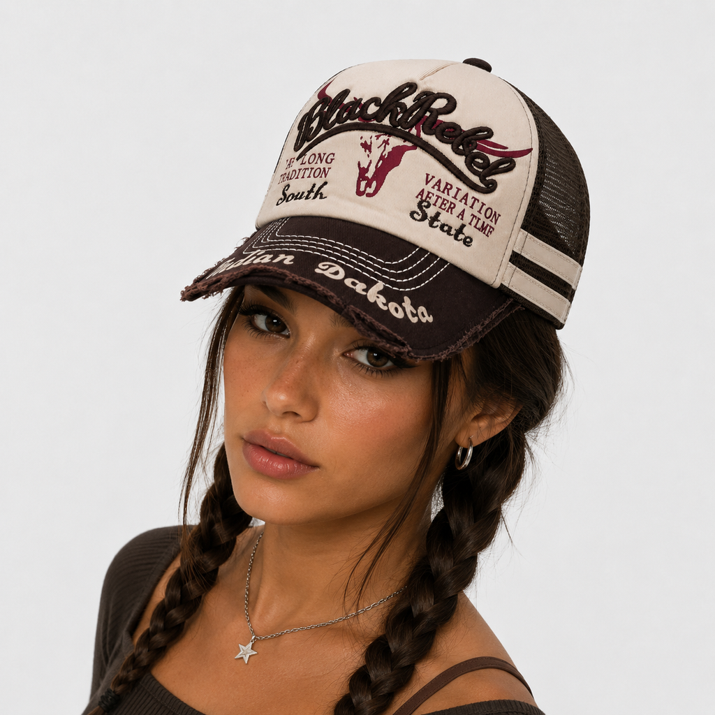 Casquette Trucker Western Black Rebel Marron Vintage
