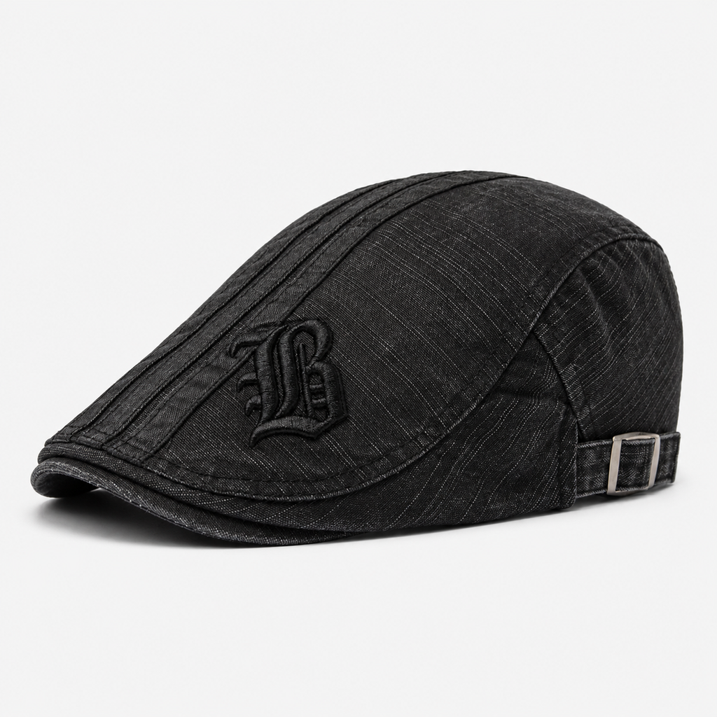 Casquette Béret En Coton Noir Délavé