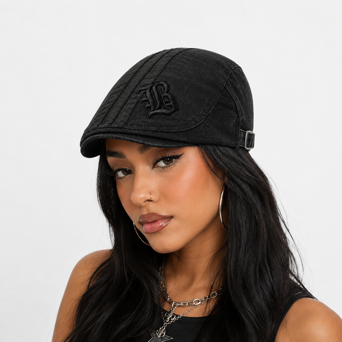 Casquette Béret En Coton Noir Délavé