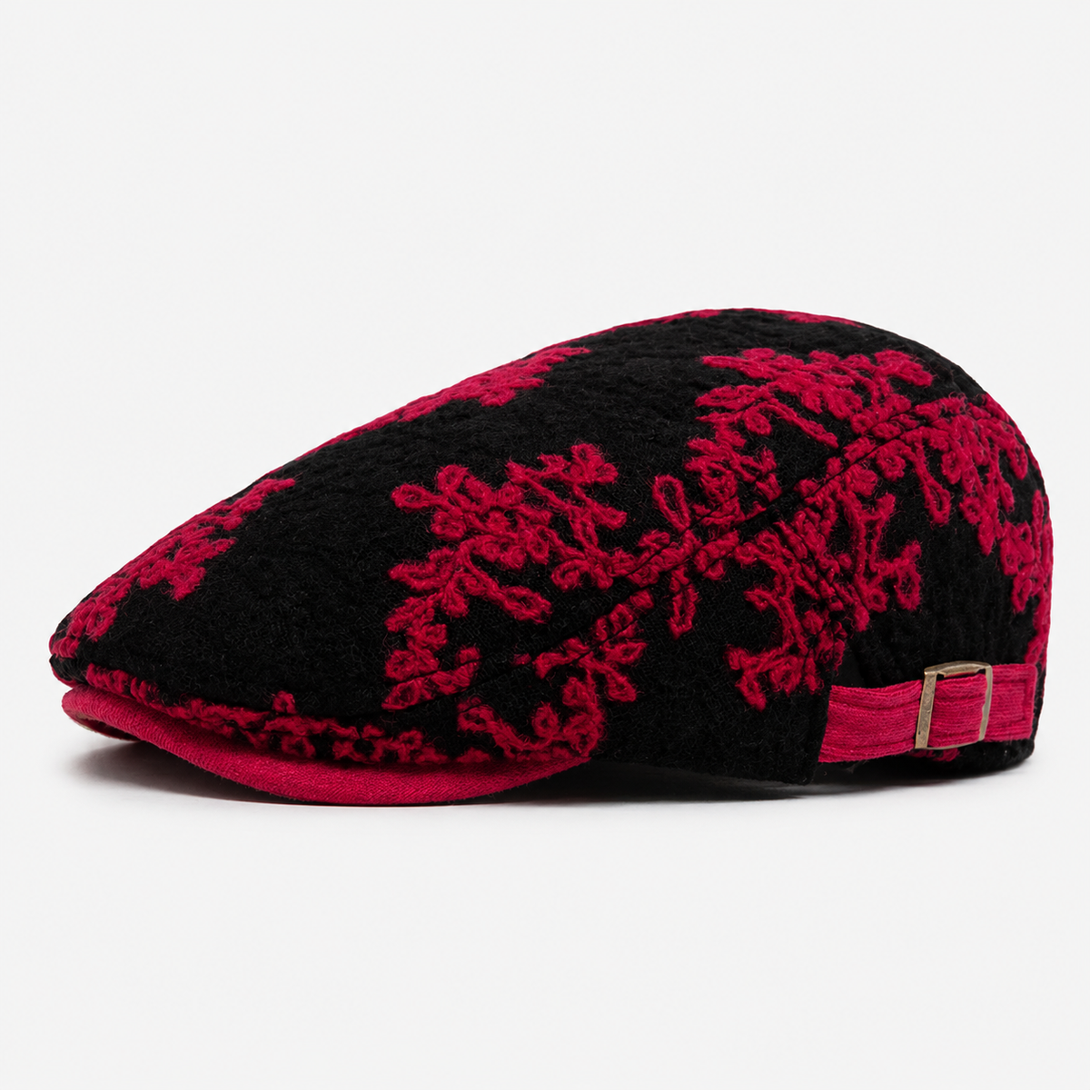Béret Rouge Hiver Floral Ajustable