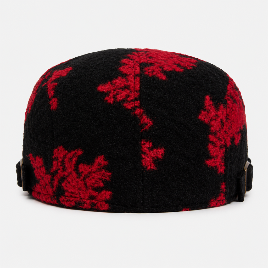 Béret Rouge Hiver Floral Ajustable