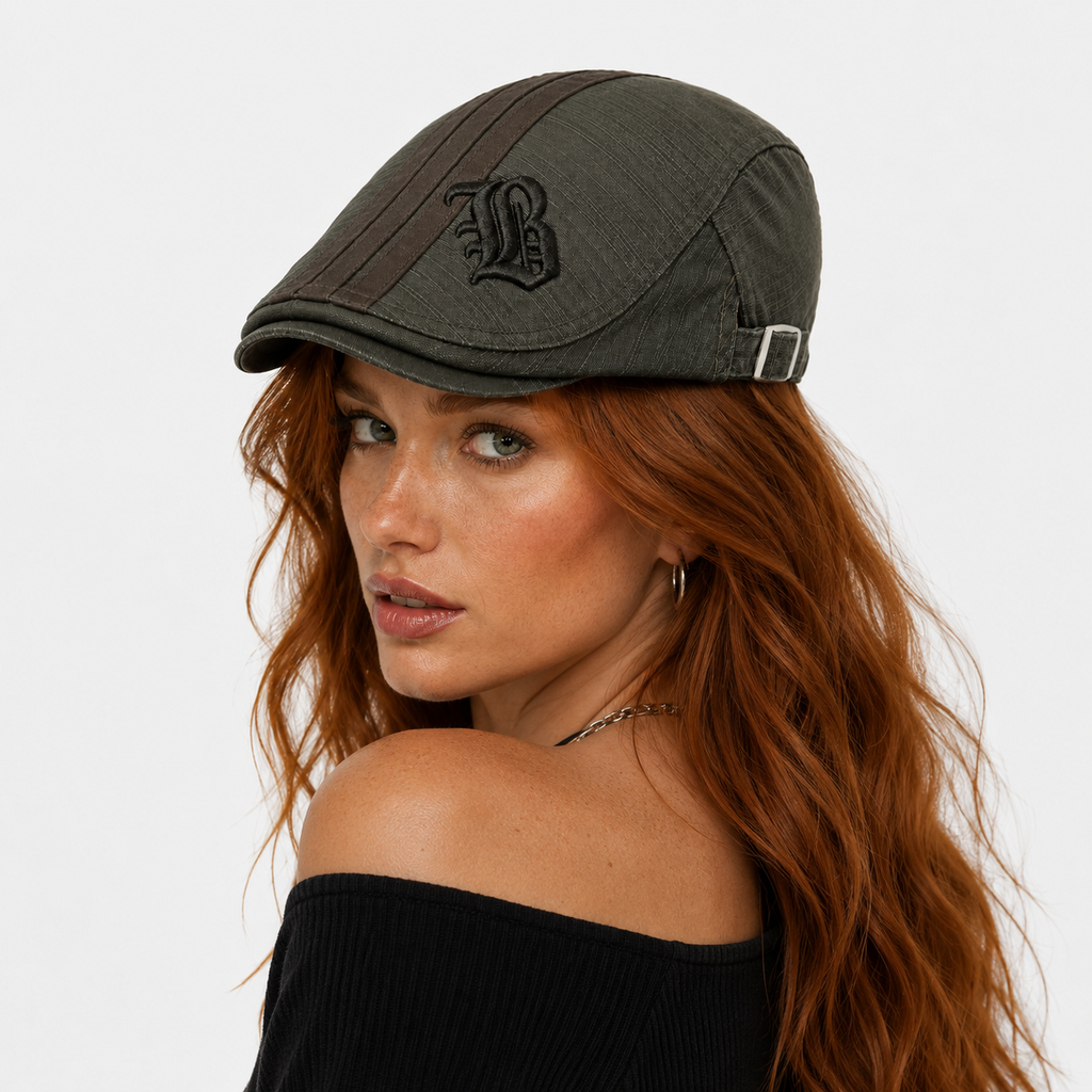 Béret Vintage Vert Khaki en Coton