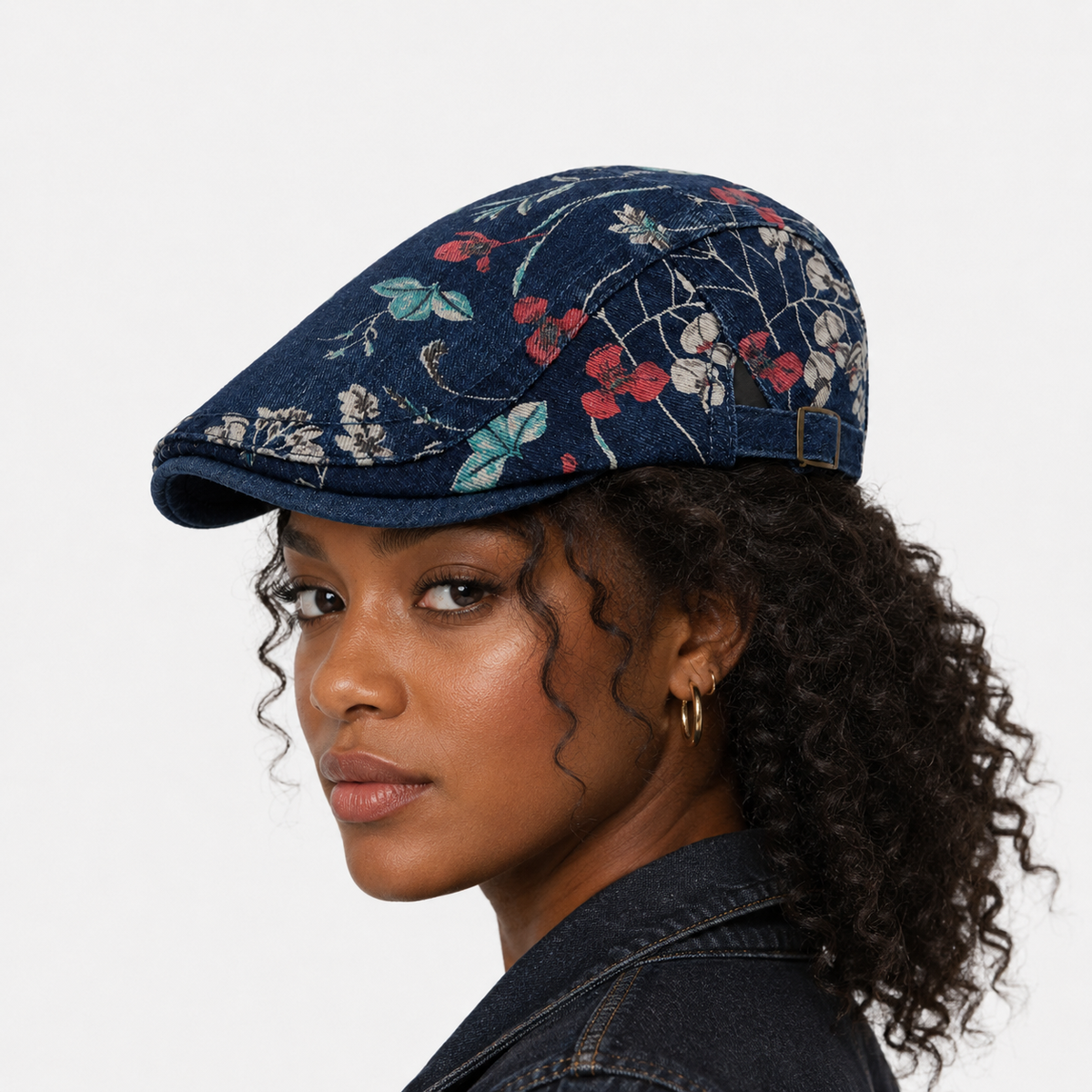 Béret Denim Bleu Vintage Floral été