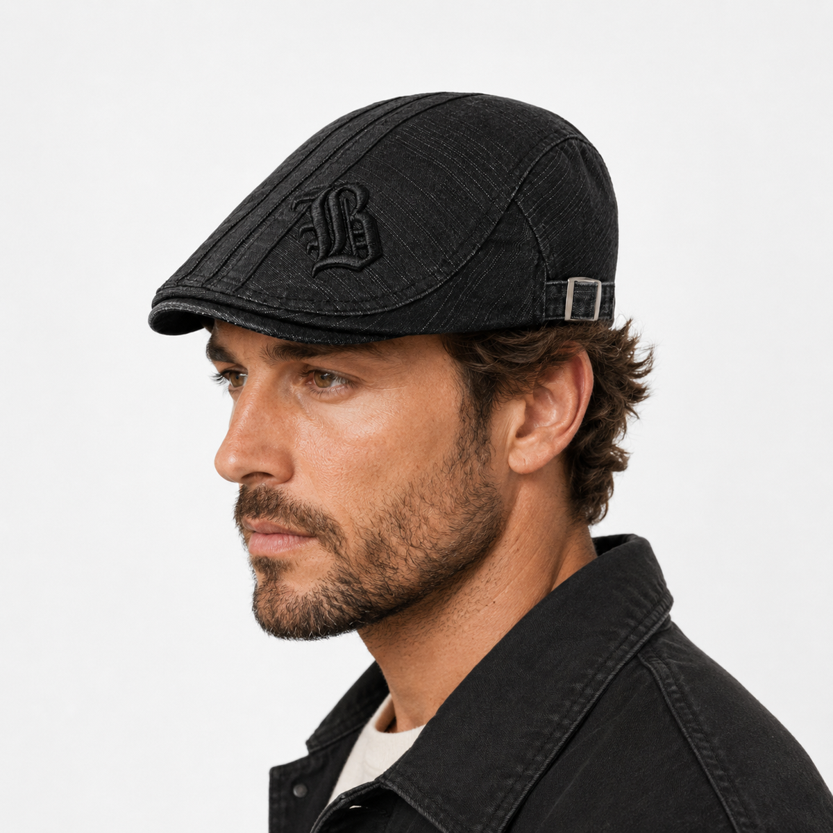 Casquette Béret En Coton Noir Délavé