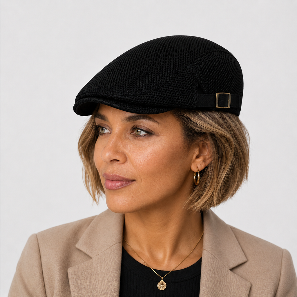 Béret Noir Unisexe En Maille Respirante