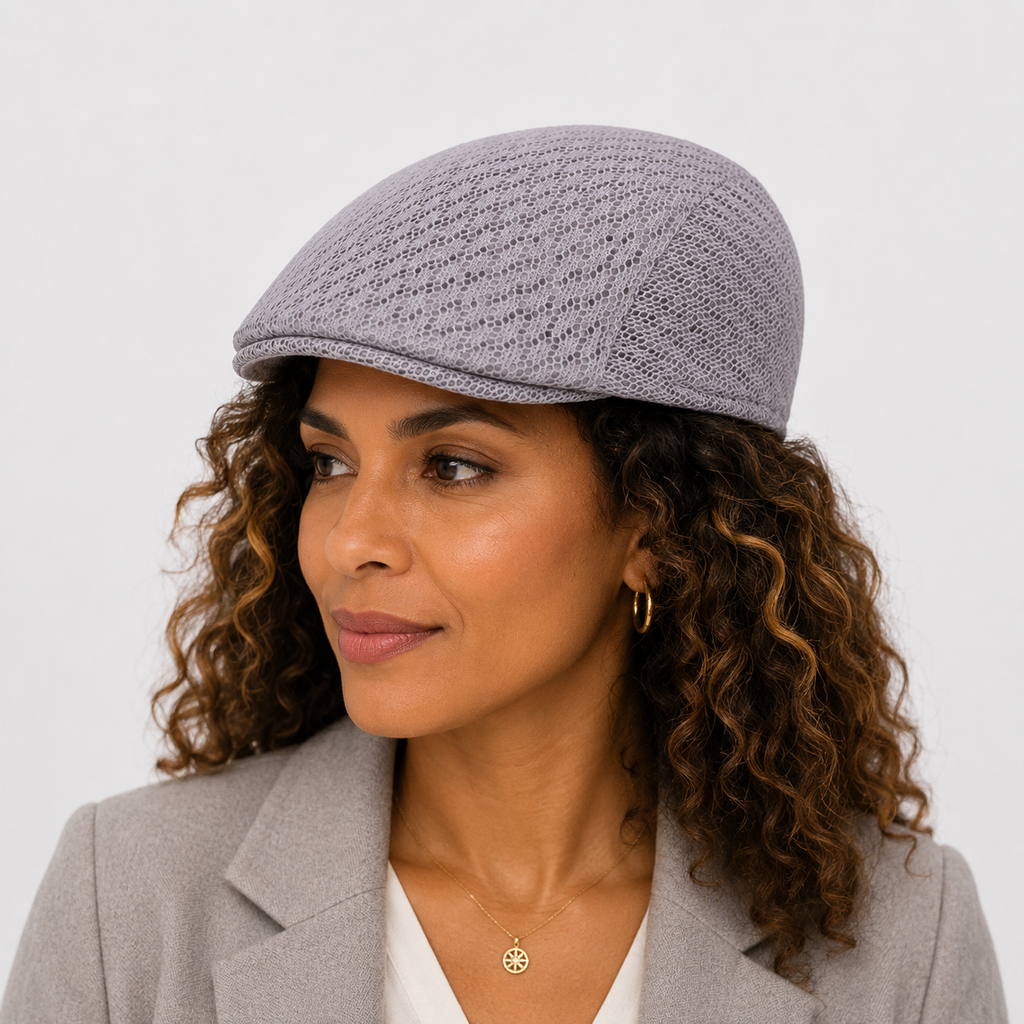 Béret Gris Clair Plate En Maille