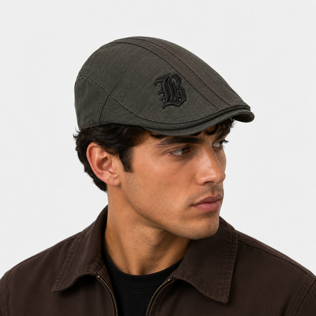 Béret Vintage Vert Khaki en Coton