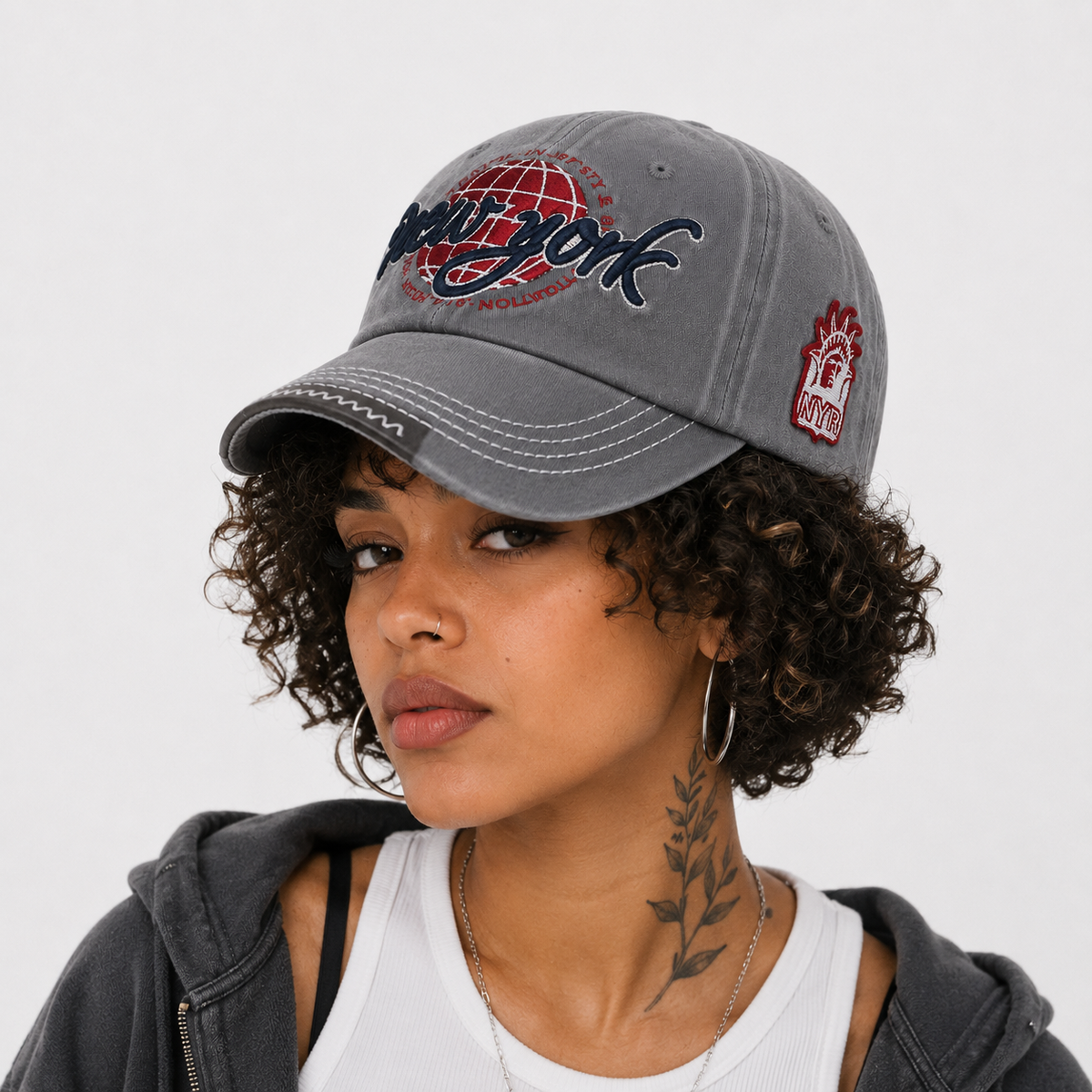 Casquette New-York Grise en coton Y2K