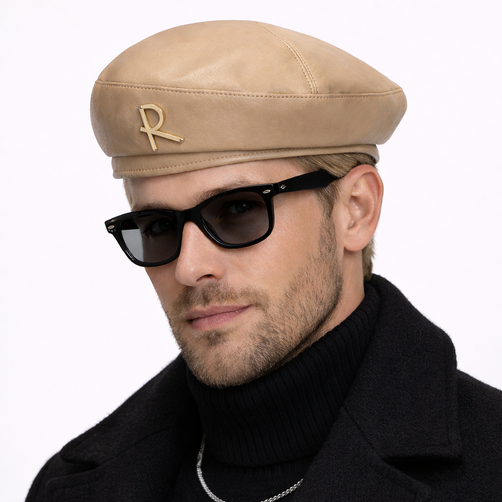 Chapeau rétro en cuir beige style peintre