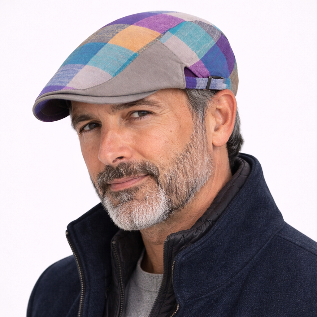 Béret à carreaux Bleu