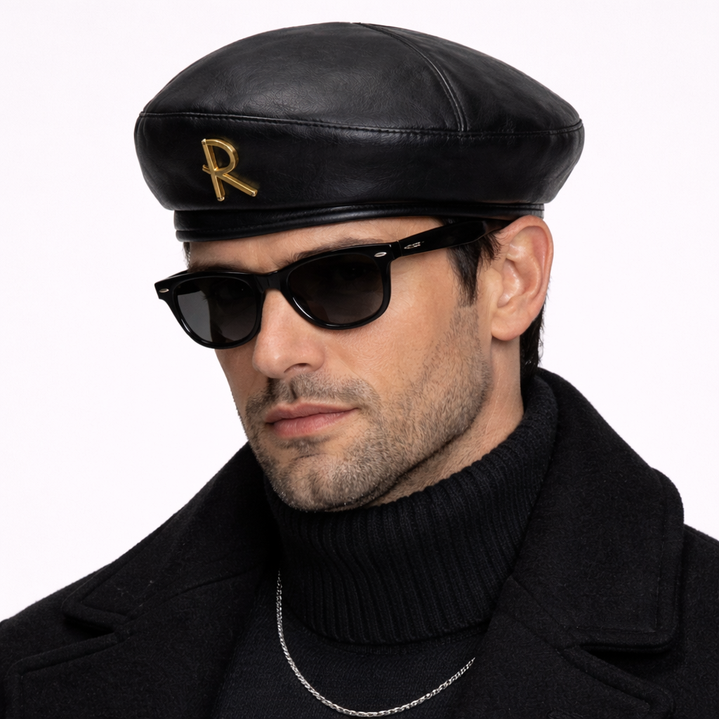 Casquette sculptant Noir "R" en Cuir
