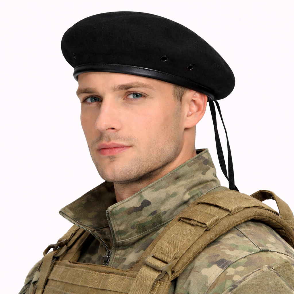 Béret militaire en laine Noir