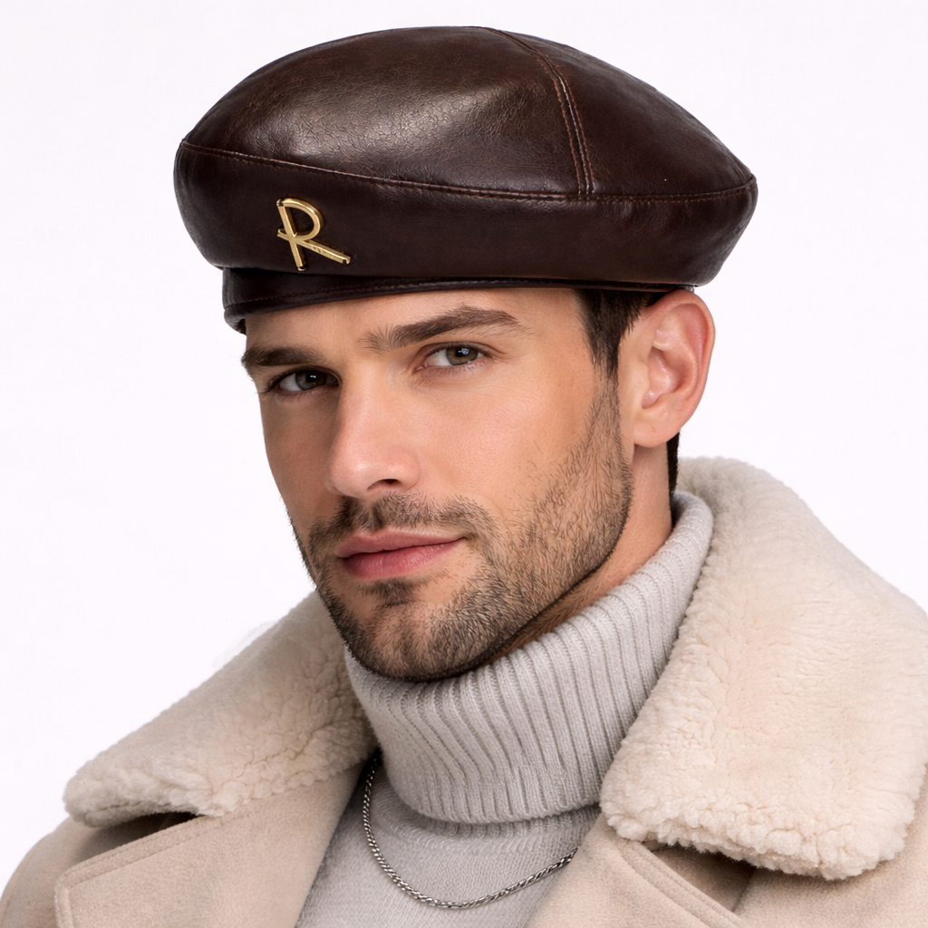 Béret coréen avec lettre R Marron