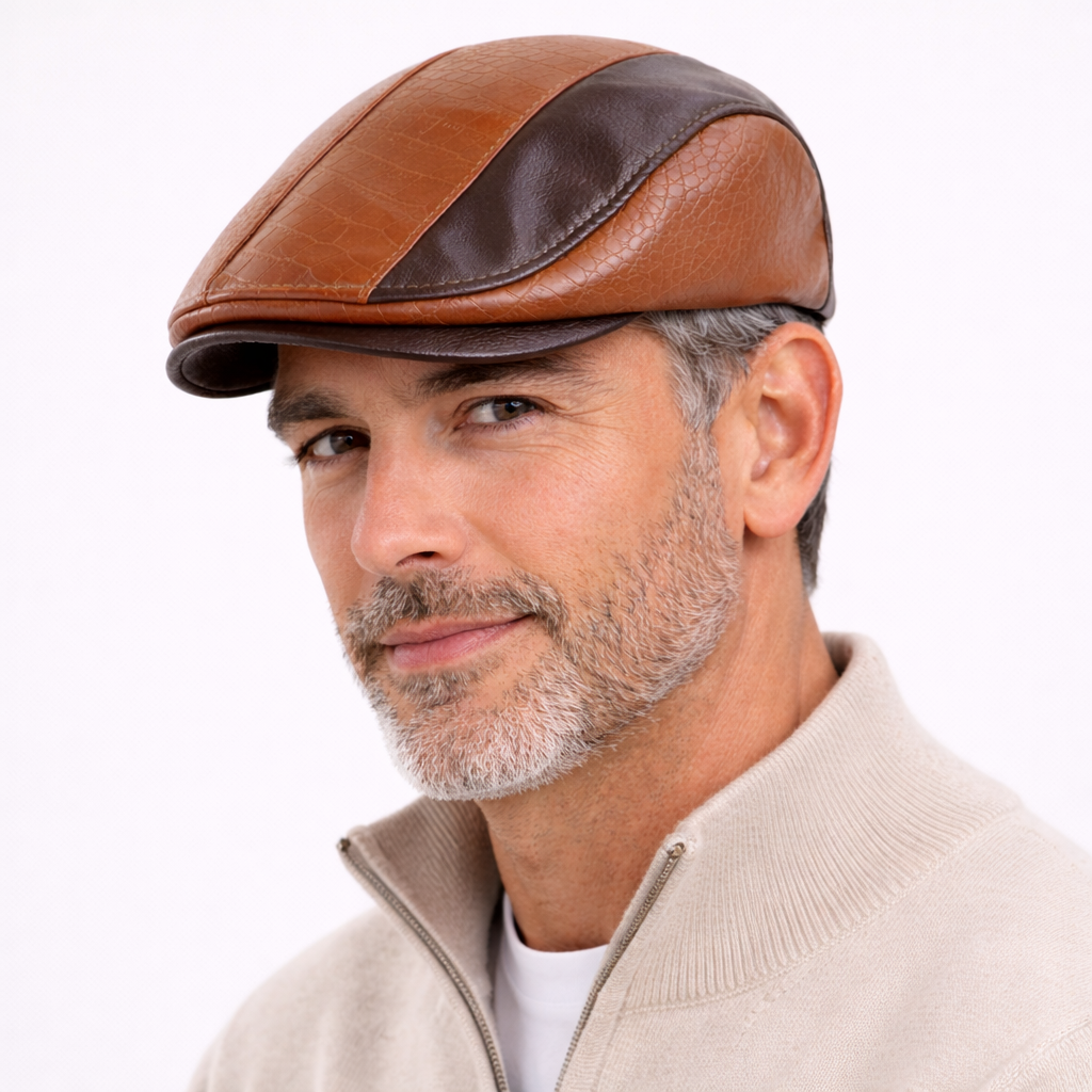 Béret de taxi en cuir Marron