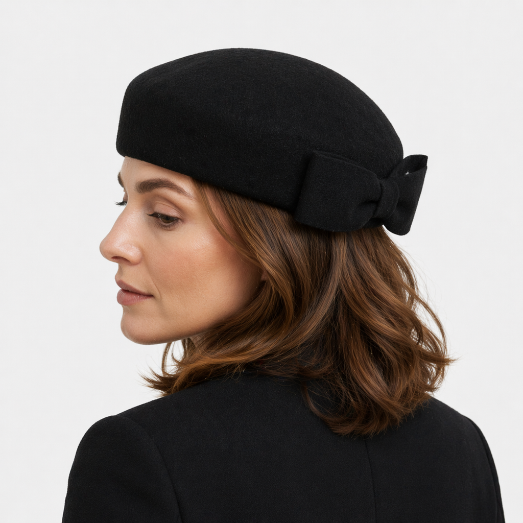 Chapeau à nœud Noir en laine pour femme
