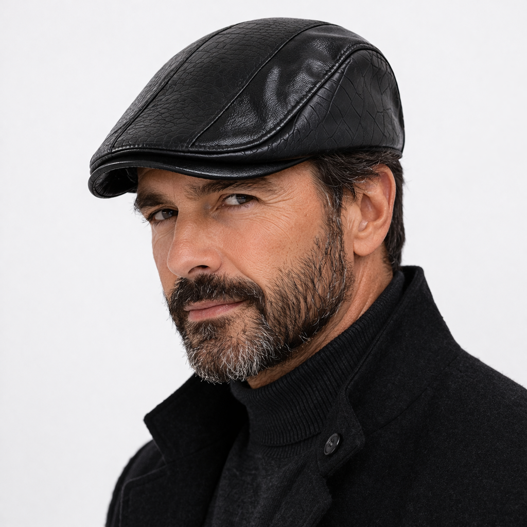 Béret d'hiver en Cuir Noir