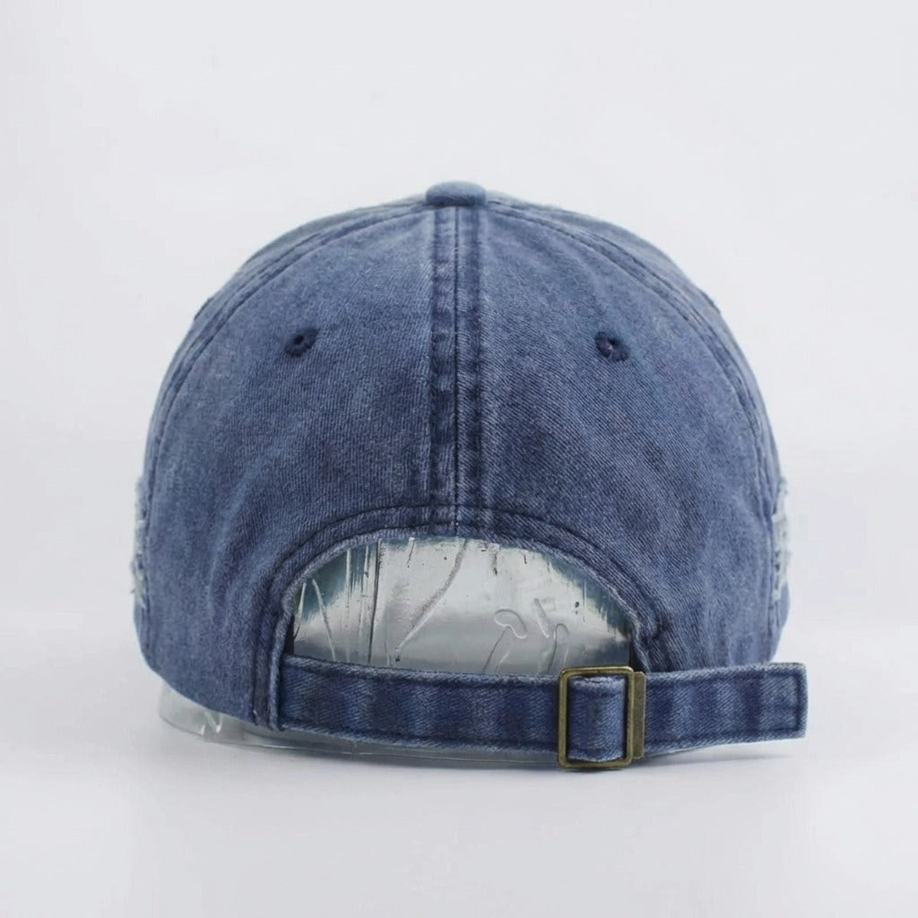 Casquette Snapback Déchiré bleu jean 1969 Vintage en Cotton
