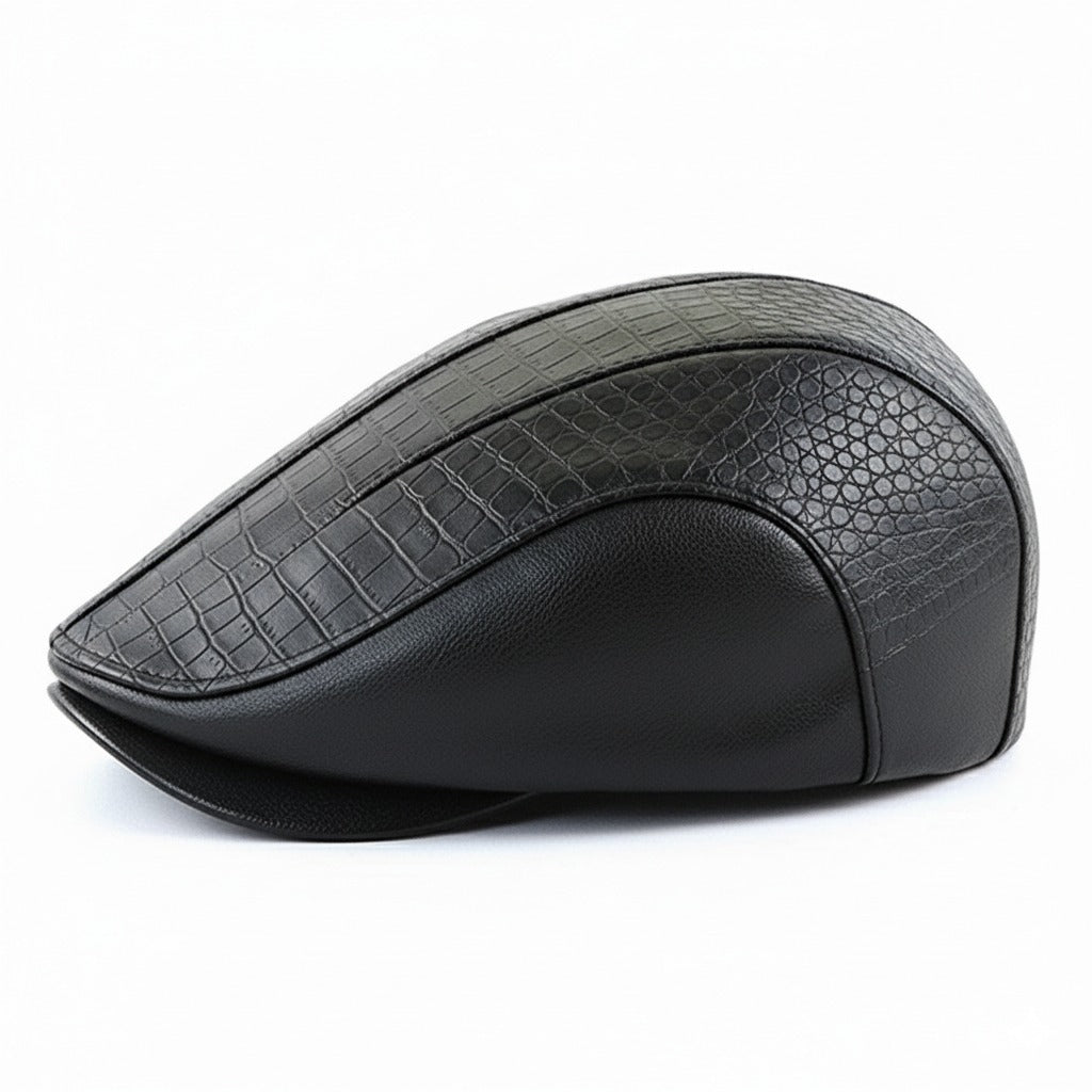 Béret d'hiver en Cuir Noir