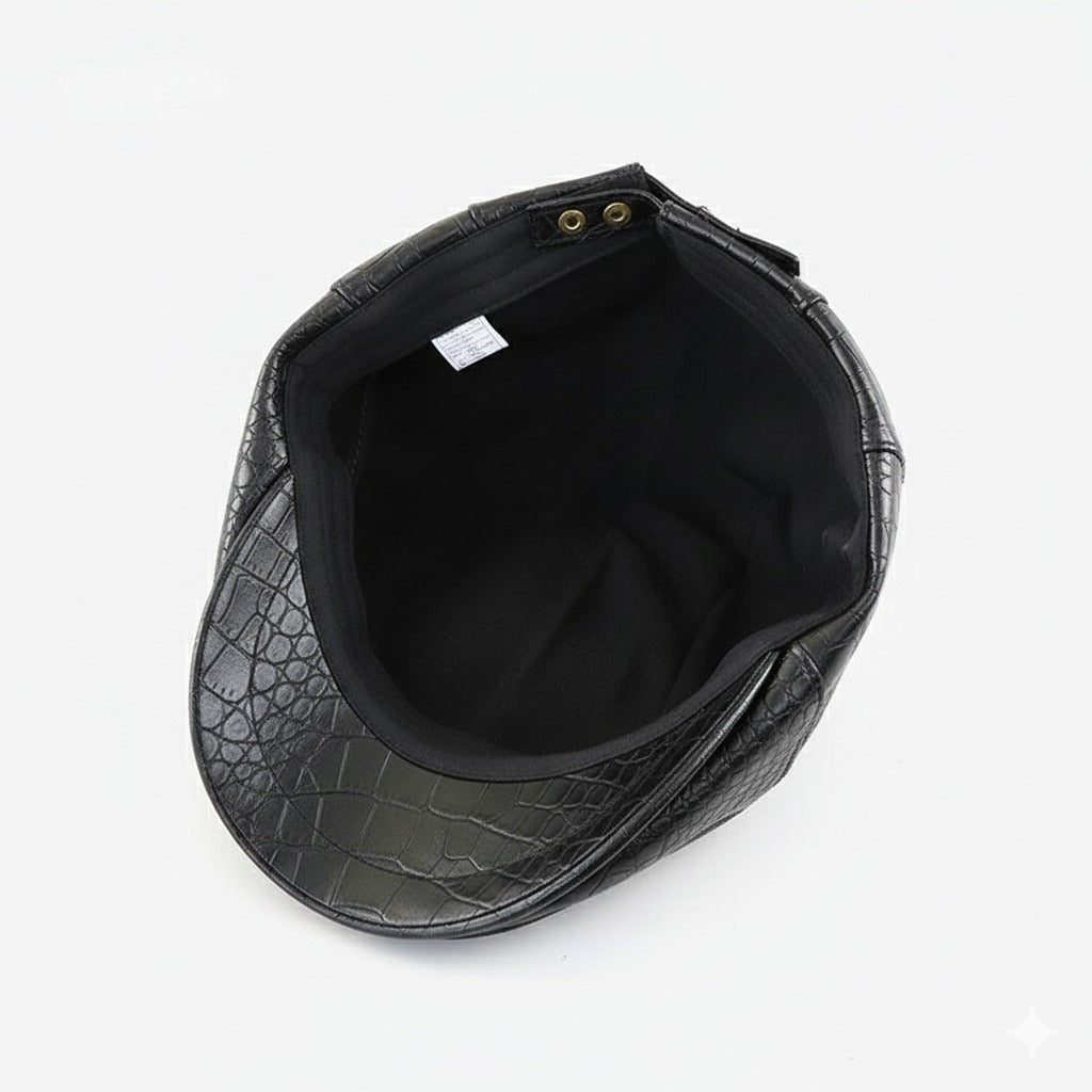 Béret d'hiver en Cuir Noir