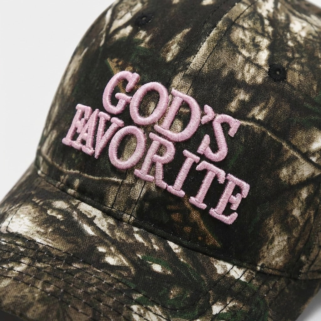 Couvre chef baseball Camo vert jungle avec écriture rose en coton