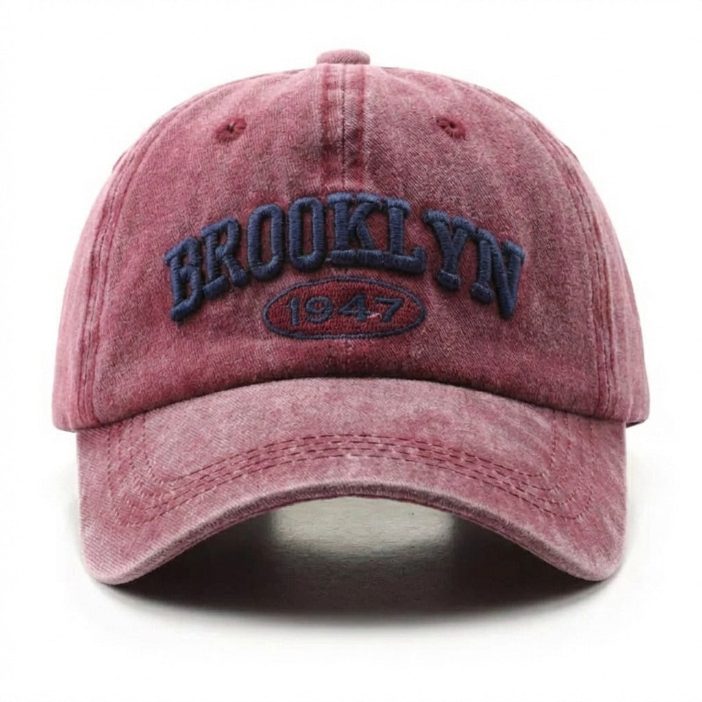 Casquette Rétro Baseball Brooklyn Rouge Vin en coton 1947