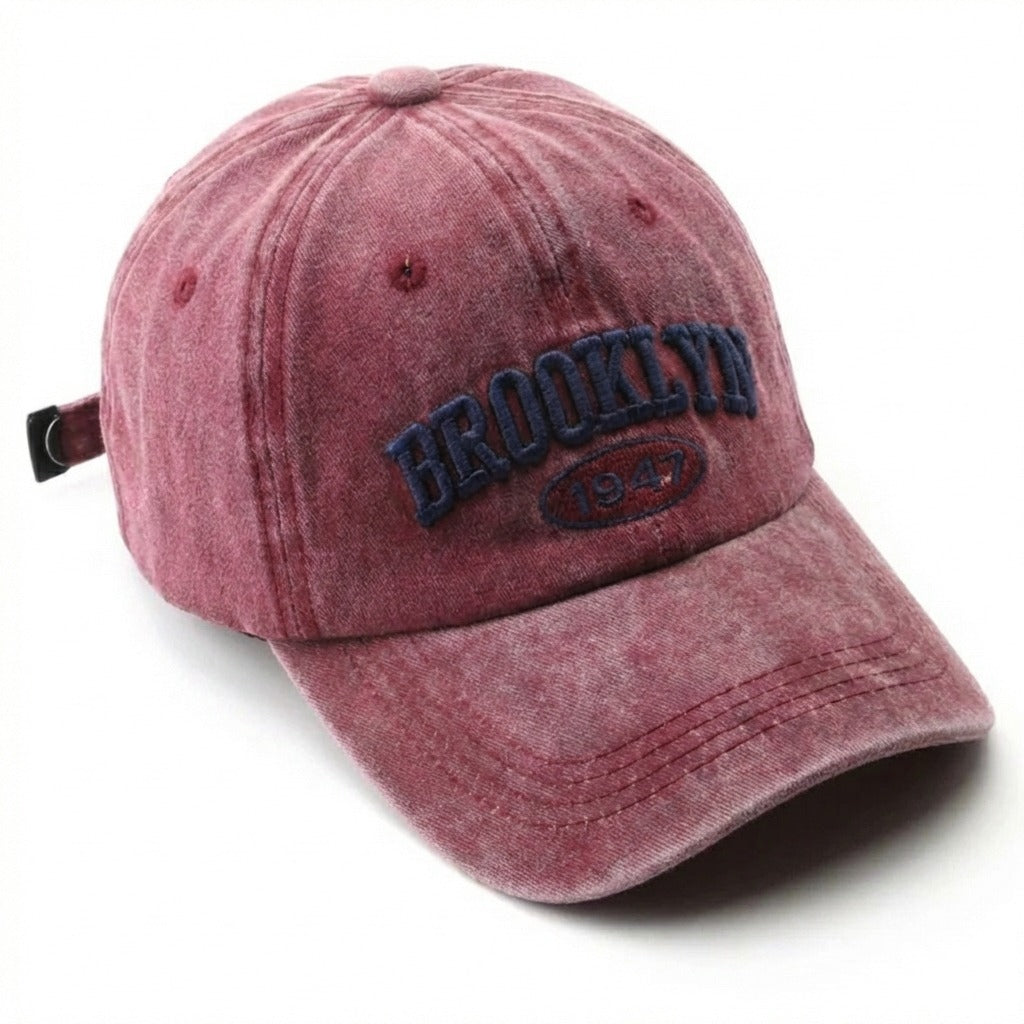 Casquette Rétro Baseball Brooklyn Rouge Vin en coton 1947