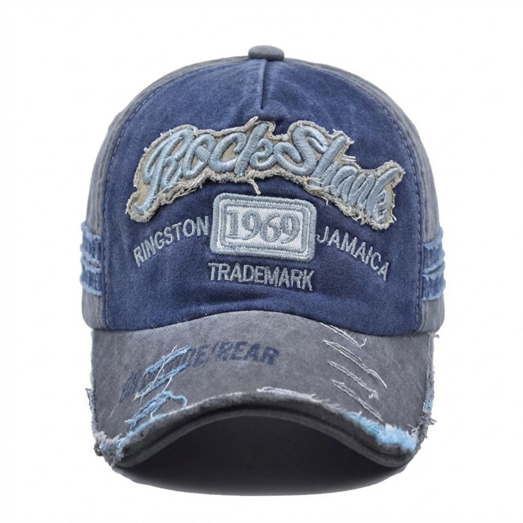 Casquette Snapback Bleu 1969 déchiré en Cotton