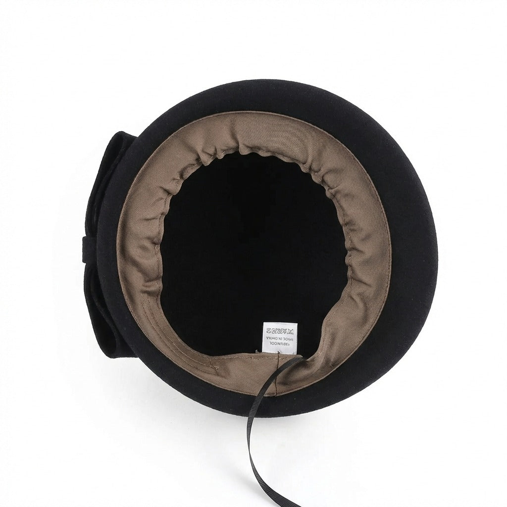 Chapeau à nœud Noir en laine pour femme